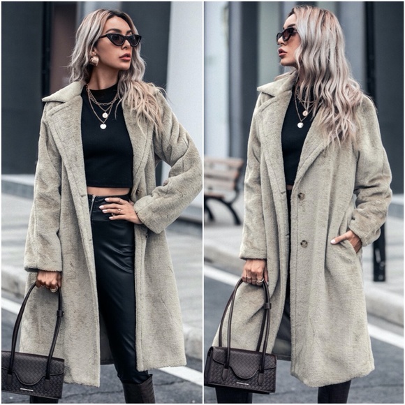 Jackets & Blazers - tan button pocket trench coat teddy jacket fall